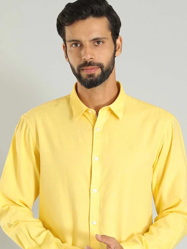 Indian Terrain Men's Slim Fit Full Sleeve Solid Yellow Shirt